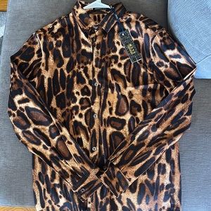 Wanshiyishe Mens Jaguar Print Dress Shirt Size 3XL